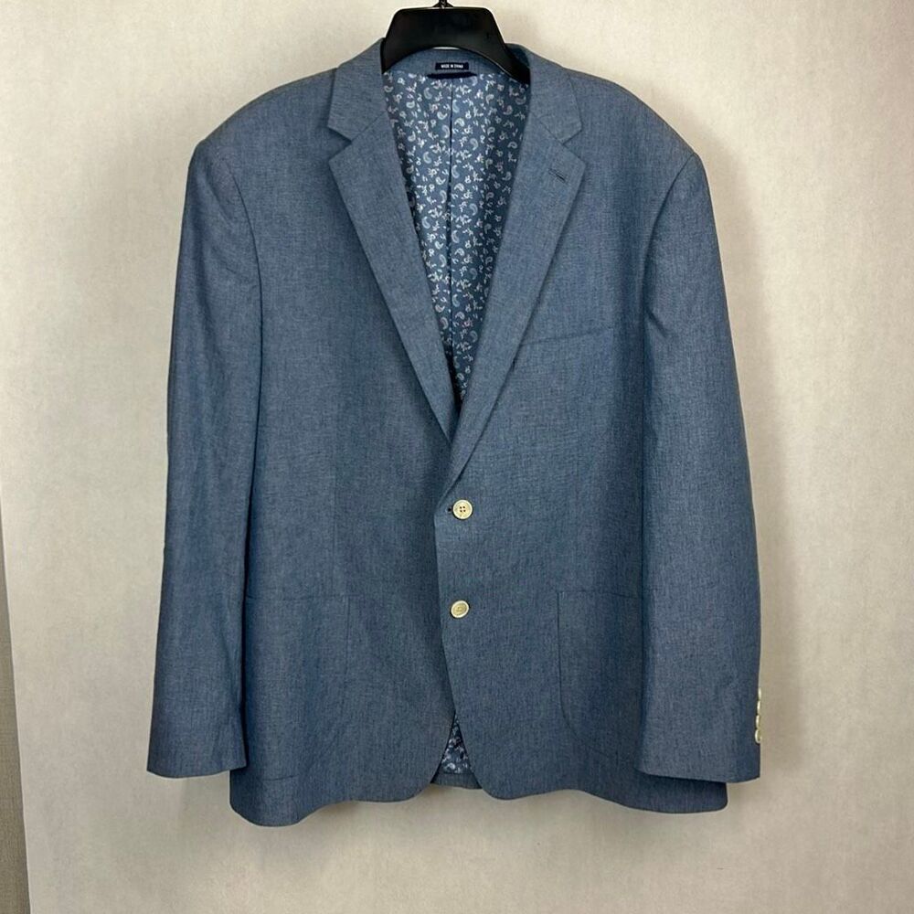 Crown & Ivy Mens Chambray Sport Coat Blazer Sz 48R Cotton Linen Blend Two Button